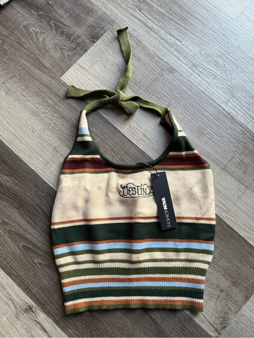 Fashion Nova Green Multi-Stripe Halter Mini Bag